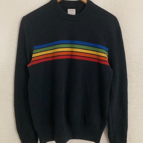 Aviator Nation Gap Knit Sweater Mens M Rainbow 5 Stripe Sweatshirt Pullover - Picture 2 of 8