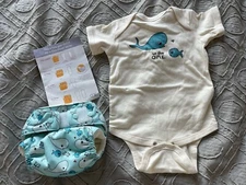 🐳 RARE GroVia “UR THE ONE” Whale Hybrid Shell Waterproof Diaper + Bodysuit
