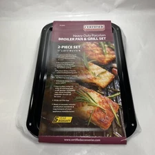 Small Broiler Pan Grill  2 Pc Set Certified SPL50008 Black HeavyDuty Porcelain