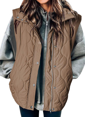 Cropped Puffer Vest Women Lightweight Quilted Stand Collar Sleeveless Jackets Fa