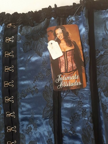 Shirley of Hollywood Size 40 Blue Jacquard Bustier & Thong Basques Corsets - Picture 6 of 11