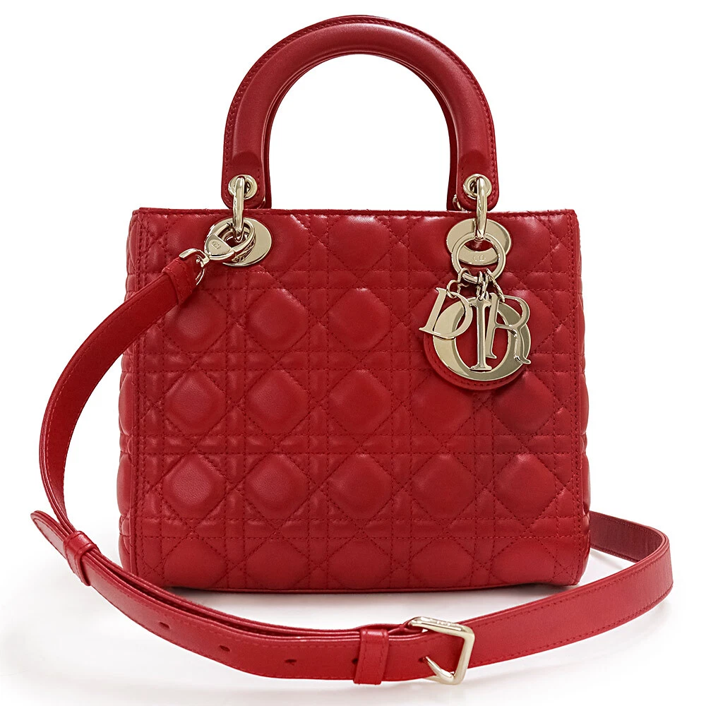 Christian Dior Lady Dior sac à main moyen cannage peau d'agneau, rouge CAL44550