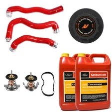 Mishimoto Red Hoses/High Temp Thermostats/Cap/Coolant For 08-10 6.4L Powerstroke
