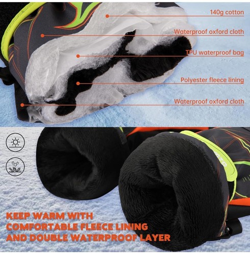 NWT Orange/black Yidomto Domto Outdoor Ski Snow Gloves Size L Winter Waterproof - Bild 2 von 6