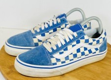 VANS Blue/White Checkered Skateboard Canvas Suede Low Top Shoes Mens Sz 6.5