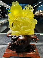 12.9LB Museum level Natural citrine Quartz Hand Carved Chinese dragon + Stand