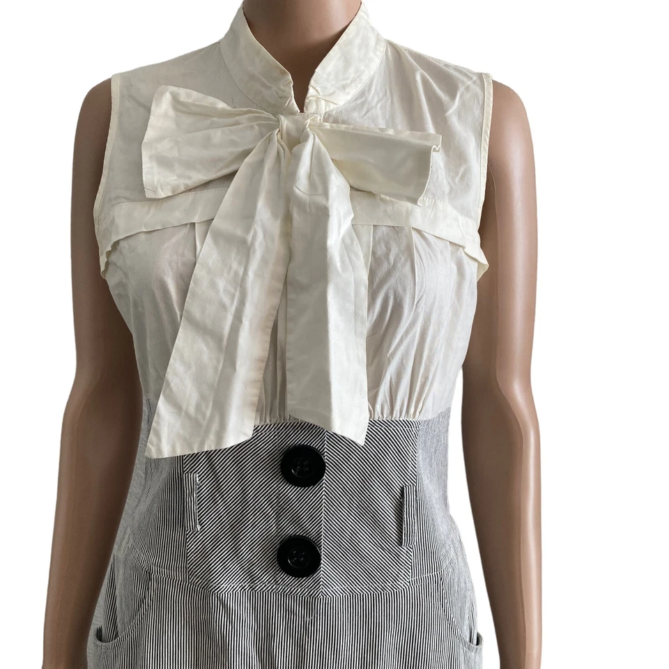 XOXO Dress Womens Medium Black White Striped Bow - Image 2 of 4