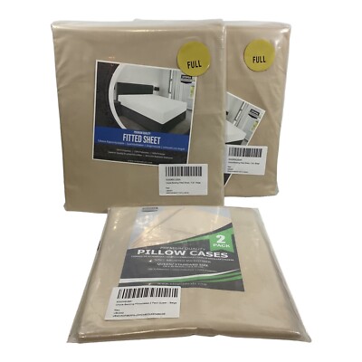 Utopia Bedding Microfiber Fitted Full Size Beige Sheets Lot of 2 & Pillow Cases