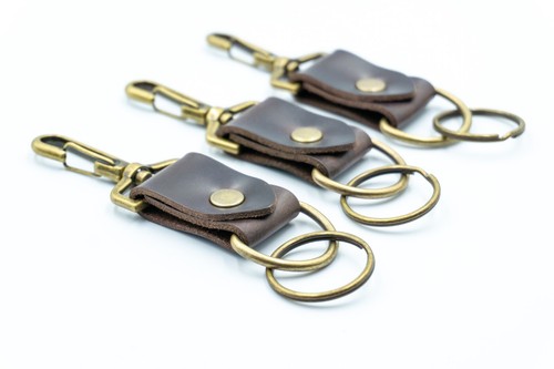 Leather Belt key clip holder detachable keychain security loop keyring BROWN - Picture 2 of 6