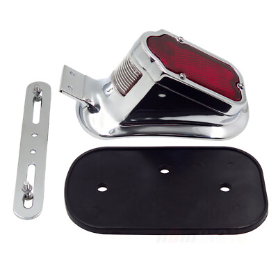 RED Flat Rear Tail light Brake Light Chromed For Harley FL Style Rear Fenders