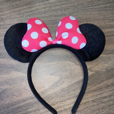 Minnie Mouse Fury ears headband W/iconic Hot pink polka dot Puffy bow 4.5  to 7 