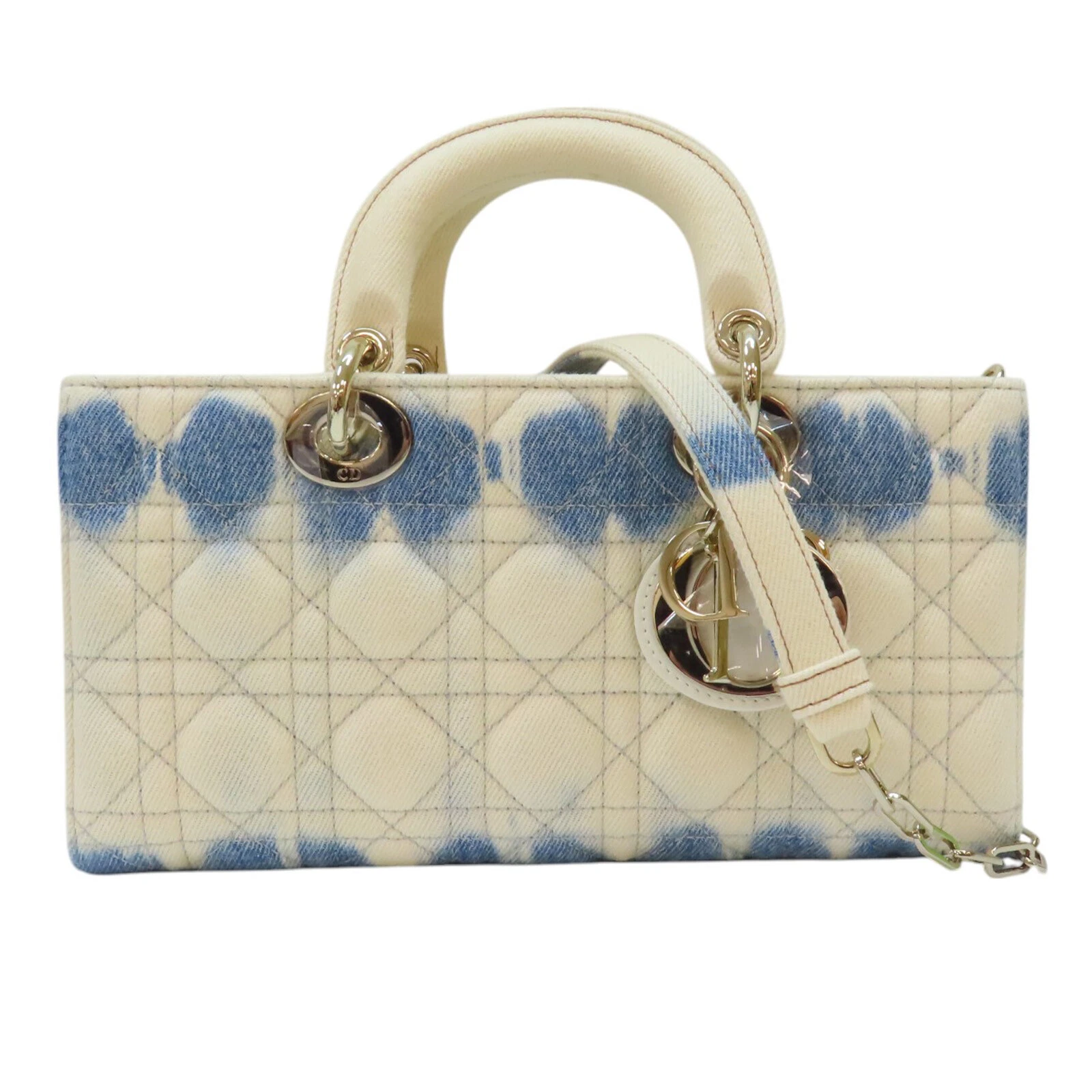 Sac à main bandoulière Dior Lady D Joy cannage matelassé tie dye denim blanc