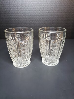 Retro Diamond Clear By Anchor Hocking 9oz Set of 2 Discontinued Pattern