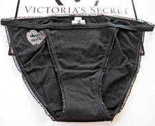 VICTORIA'S SECRET PINK Cotton String Bikini Panty S M L XL Black VS Ruffle Heart