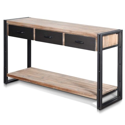 StyleCraft Console Table 55''L With Drawers Wood Material Rectangle Brown/Black