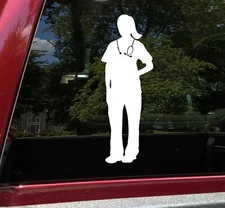Healthcare Worker Female Vinyl Decal V1 - Doctor Nurse ER RN LPN - Die Cut 