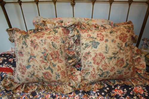 Ralph Lauren Polo 2 Highgate Woods Throw Pillows Tan Floral Ruffle Down Filled