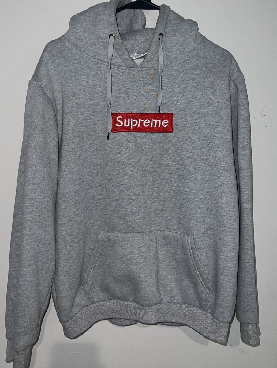 SUPREME RED BOX-LOGO HOODIE Heather gray. Size L But Fits