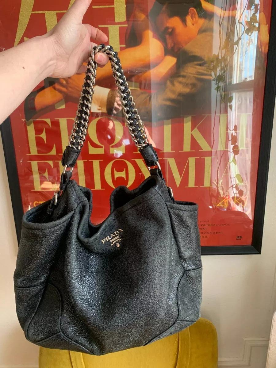 Prada, Bags, Prada Cervo Lux Chain Hobo Nero Black