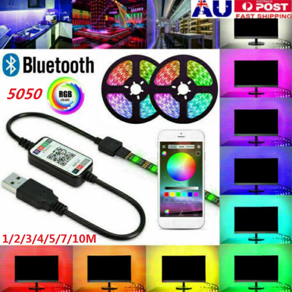 1/2/3/4/5/10M 5V 30Leds/M Bluetooth USB RGB LED Strip Lights TV Backlight