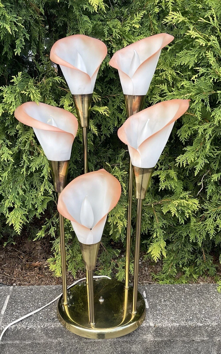 Vintage 1980s 5 Stem Brass Calla Lily Table Lamp 28