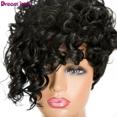 Kinky Curly Pixie Short Cut Style Wig Black Soft Shiny Fashion Wig 