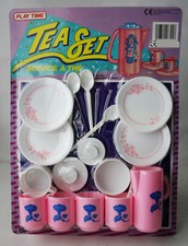 RARE VINTAGE 1990 TEA SET TEAPOT SPOON PLATE CUP PLASTIC GIRLS PLAYSET NEW 