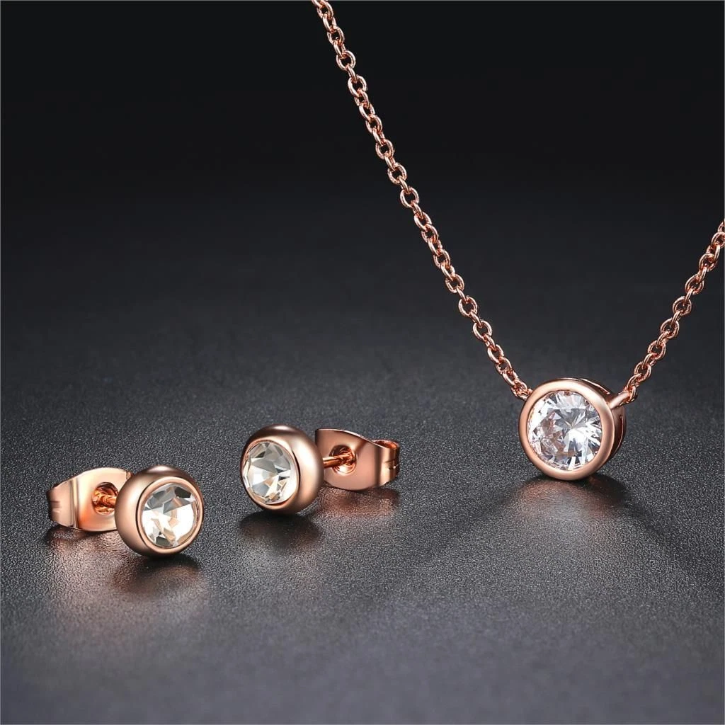 Beautiful Pendant Necklace & Earring Crystal Fashion Jewelry, Heart Shape,  Salmon, Silver - Women, Girls - Ritzy Collection