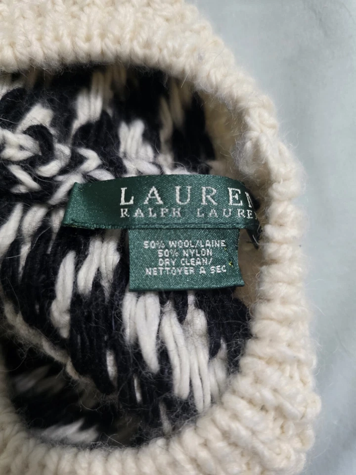 Lauren Ralph Lauren Mujer Boina Sombrero Tejido con Cable Mezcla de Lana Azul Marino Marfil Foto 4 de 4