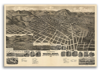 Helena Montana 1890 Historic Panoramic Town Map - 20x30