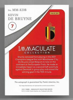 2021 Panini Immaculate Autograph Auto Card : Kevin De Bruyne #25