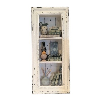 Vtg Shadow Box Diorama 3D Distressed Rustic Farmhouse Books~Oil Lamps~Pitchers~