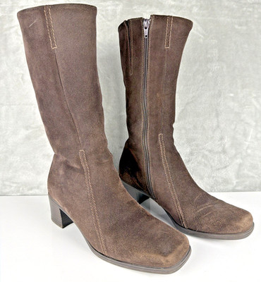 La Canadienne Womens Sz 7M Chocolate Brown Suede Side Zip Chunky Heel Waterproof