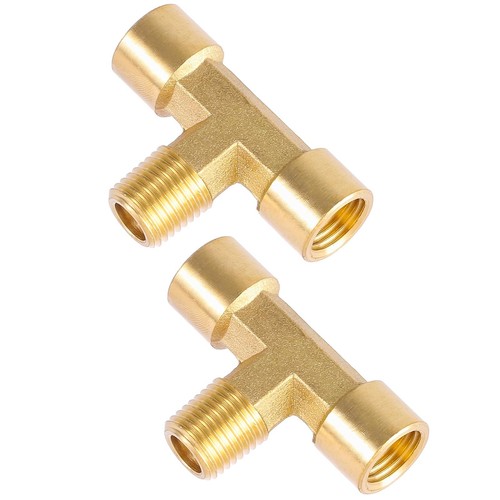2 Pack 1/4" NPT Brass Tee Pipe Fitting,T Shape Connectors,1/4" NPT Female X 1/4"