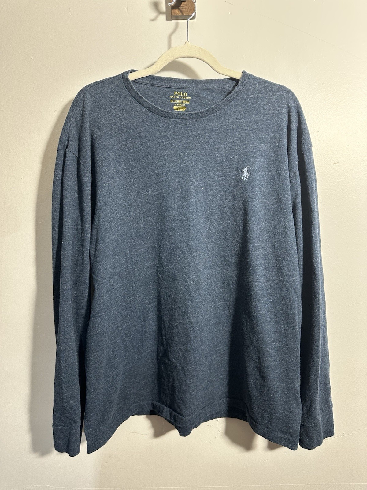 Polo Ralph Lauren Uomo XL Camicia Blu Manica Lunga Pony Vestibilità Classica T shirt