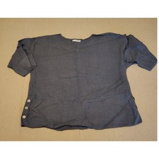Bryn Walker Womens Small Blue 100% Linen Boxy Button Side Slit Top Made in USA