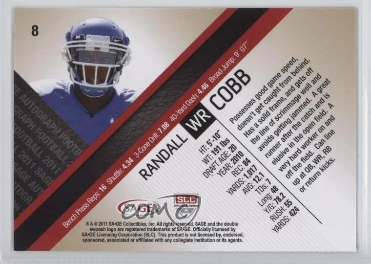 2011 SAGE Randall Cobb #8 Rookie RC - Image 2 of 2