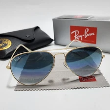 Ray-Ban RB3025 Aviator Pilot Sunglasses Gold Frame Gradient Blue Lens 58-14 mm
