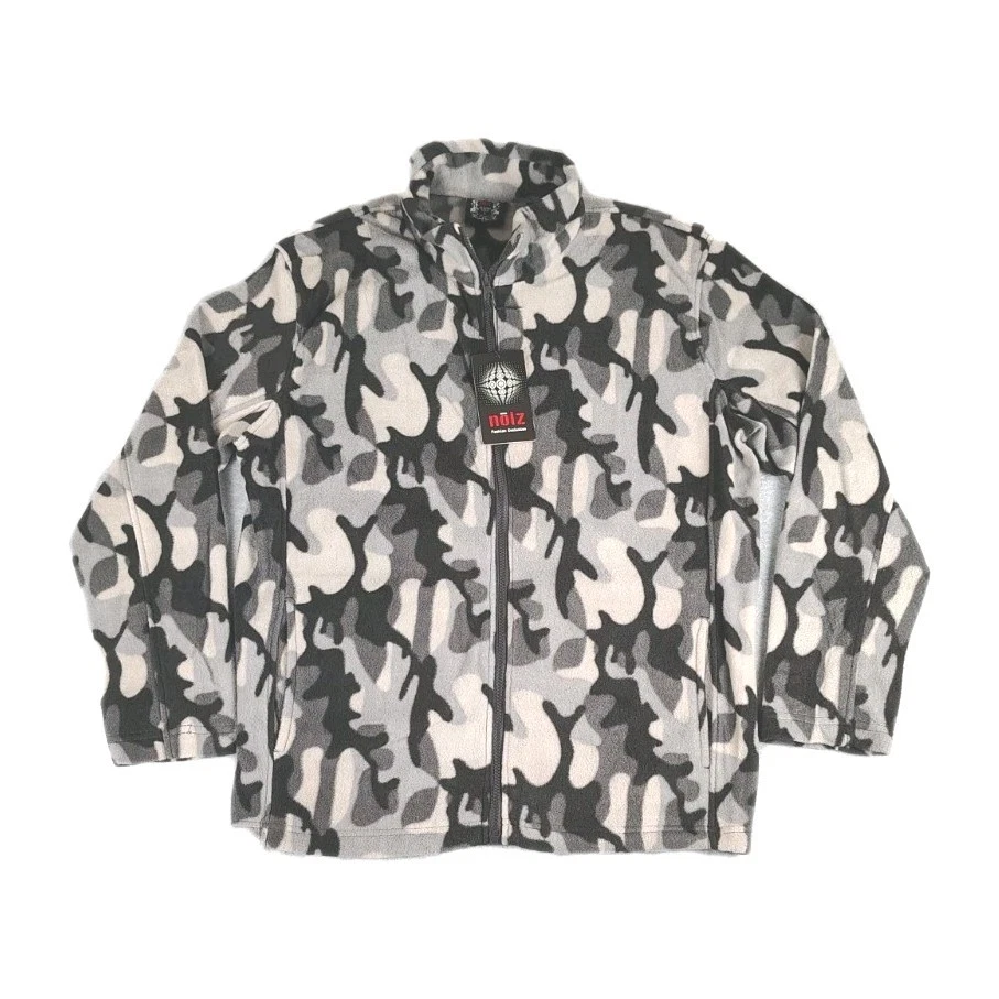 NWT Noiz Fleece Mens Large Black Camouflage Full Zip Mock Neck Fleece Jacket