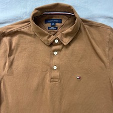 TOMMY HILFIGER Men's Slim Fit Polo Size Large Short Sleeve Shirt Brown Casual