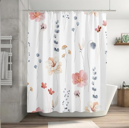 Long Coral Floral Shower Curtain 72 x 78 Inch, Botanical Flower Shower Curtain - Afbeelding 7 van 7
