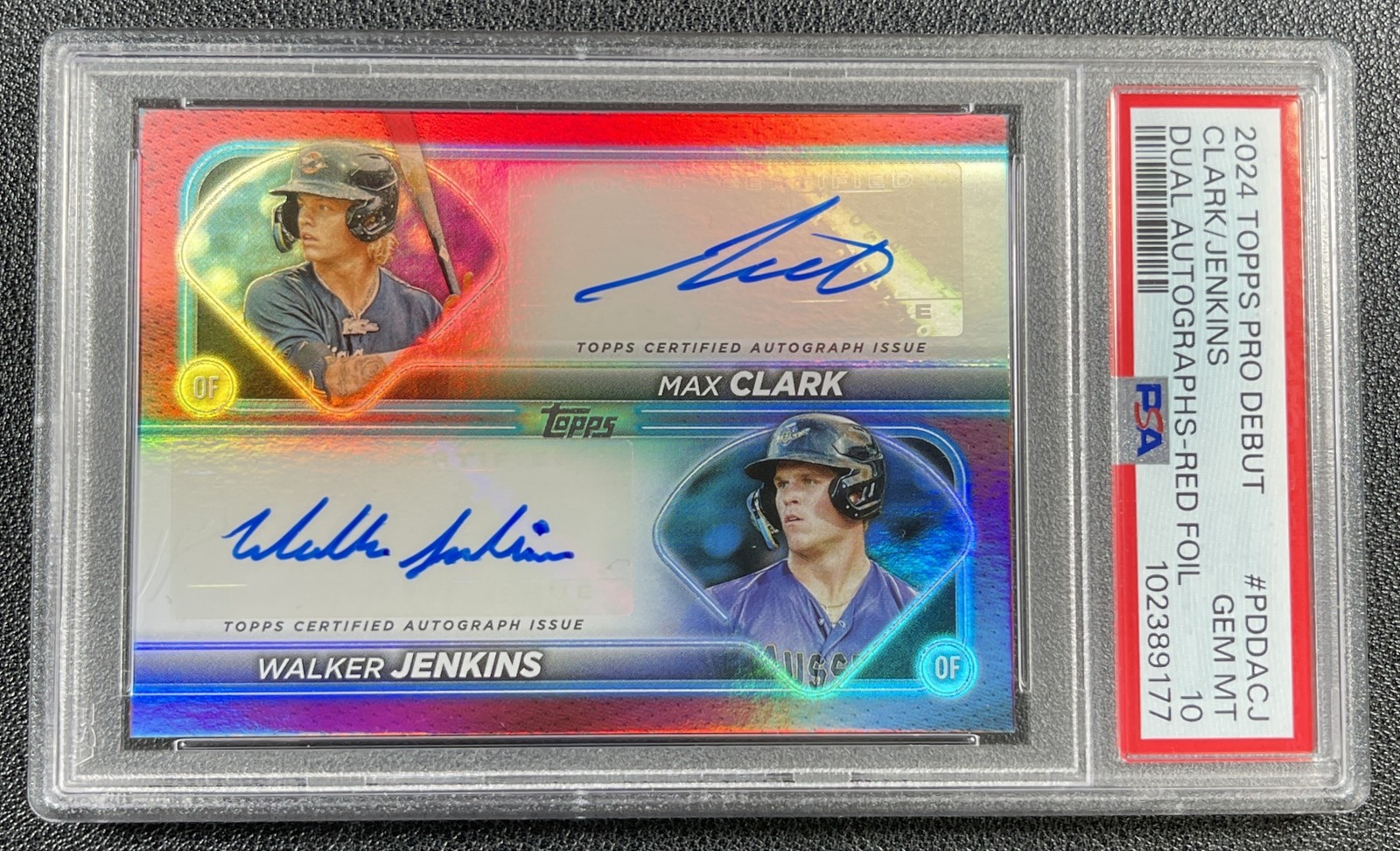 MAX CLARK WALKER JENKINS PSA 10 2024 TOPPS PRO DEBUT DUAL AUTO RED FOIL 1/10