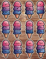 Kawaii Ice Cream Vinyl Die Cut Stickers Set Scrapbooking Laptop Water Bottle