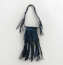 Free People black Leather fringe crossbody bag Satchel 70 s boho