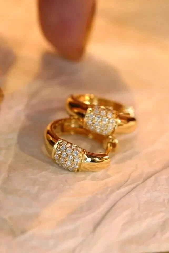 2.00Ct Round Cut Lab Created Diamond Women's Hoop Earring 14K Yellow Gold Plated - Image 3 of 3