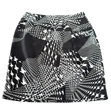 Worthington Women's Ruched Pleated Mini Skirt Black Multi Print Contour Waist 8