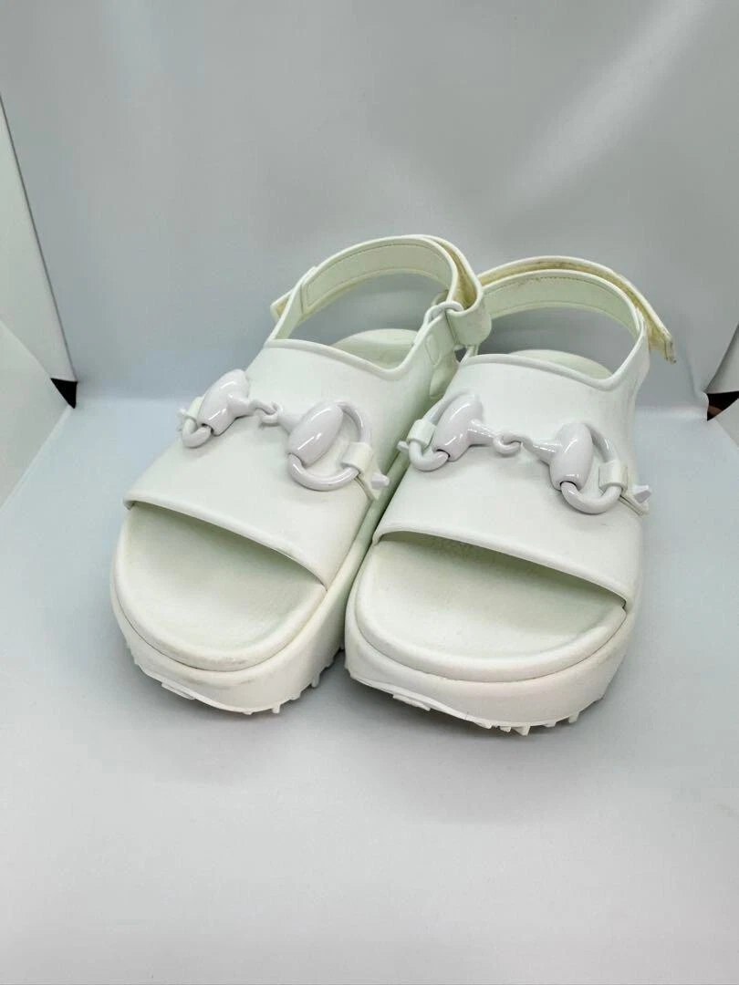 Sandales plateforme GUCCI Horsebit détail mules chaussures femme taille EU 35 caoutchouc blanc