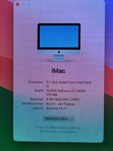 Apple iMac 21,5 Zoll, Ende 2012 (A1418) / 1 TB FP / 8 GB RAM mit OS X Sonoma - Bild 13 von 14