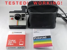 Vintage Polaroid SX-70 OneStep White Rainbow Stripe Instant Camera w/ Film Case