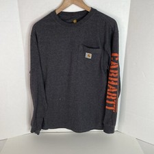Carhartt Long Sleeve Pocket Tee, Small, Grey, Original Fit, Spellout Long Sleeve